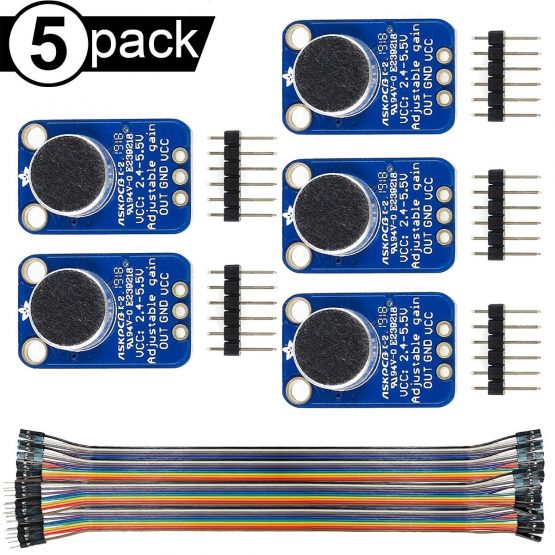 Youmile 5PACK Microphone Amplifier Module MAX4466 Electret Microphone Amplifier GY-MAX4466 Breakout Sensor, with Adjustable Gain Breakout Board for Arduino