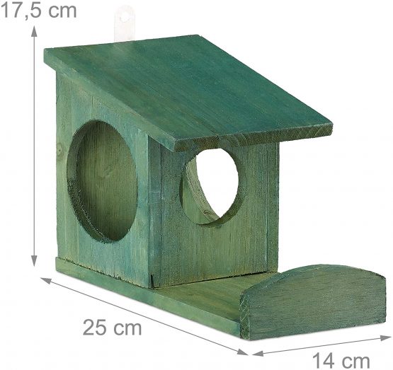 Relaxdays Squirrel Feeder House, Feeding Station Box, Hanging, Wooden, HWD: 17.5 x 14 x 25 cm, Dark Green, Fir wood, Pack of 1 - Image 4