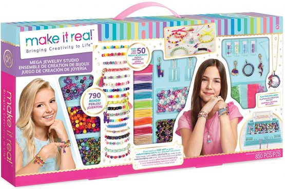 Make It Real - Mega Jewelry Studio - DIY Bead Necklace and Bracelet Making Kit for Tween Girls - Arts and Crafts Kit with Beads and Charms for Unique Jewelry Making - Includes Case