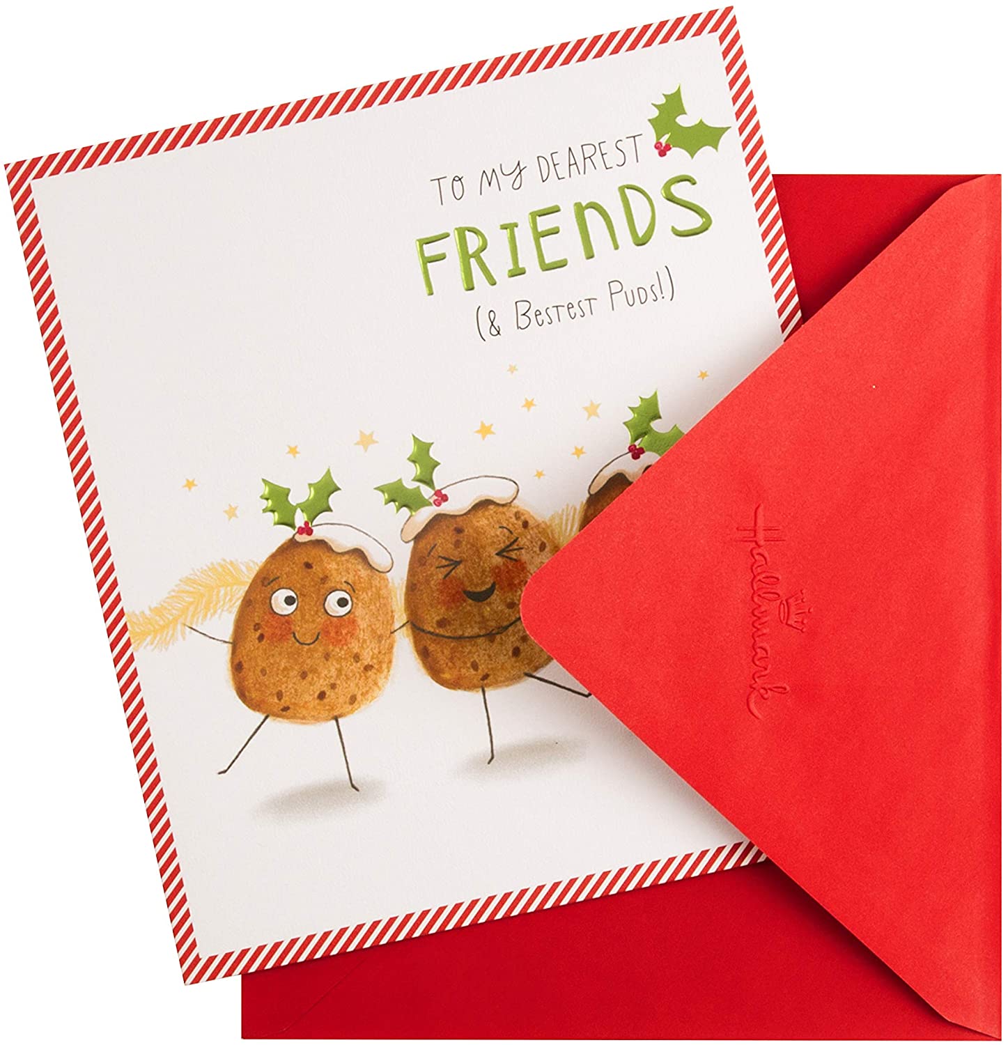 Christmas Card for Friends from Hallmark - Funny Christmas Pudding Design, Green, 18cm x 16cm - Image 2