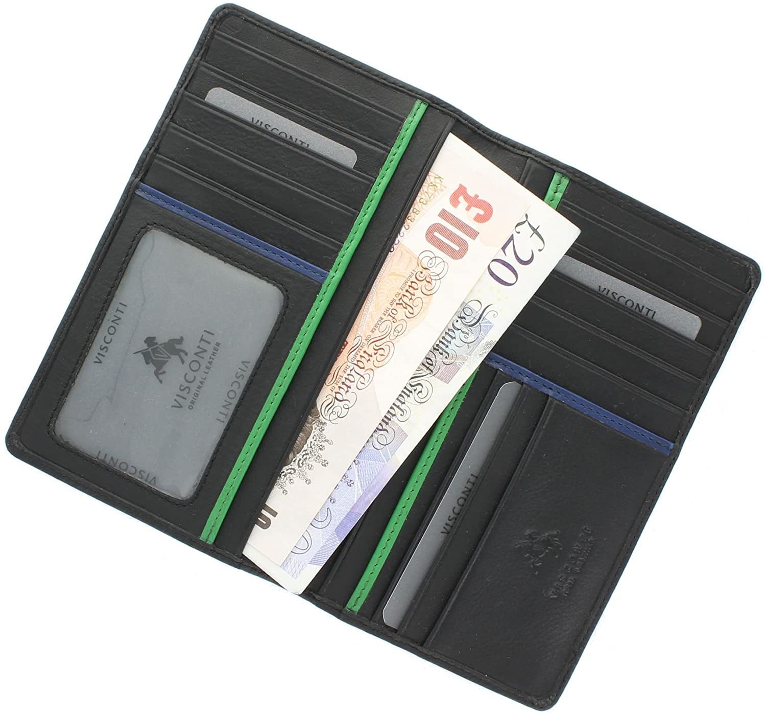 VISCONTI Bond Collection Jaws Leather Jacket Wallet RFID Blocking BD12 Black/Cobalt/Green - Image 2