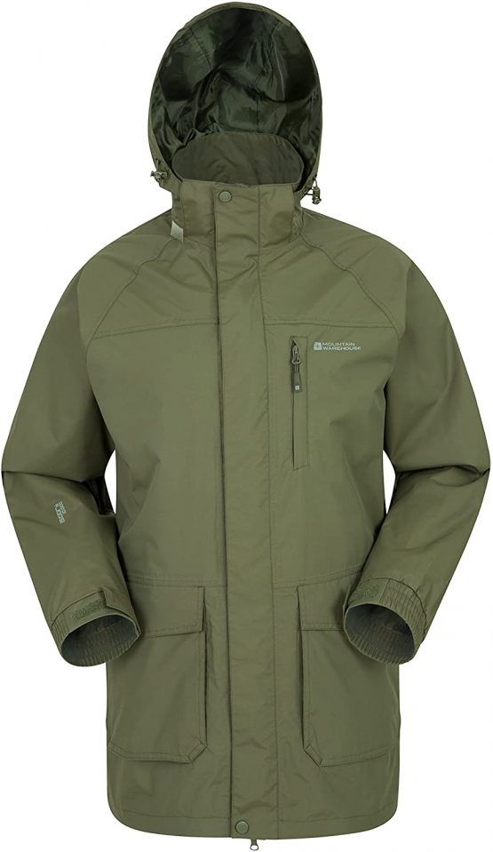 Mountain Warehouse Glacier II Long Mens Waterproof Jacket - Taped Seams Rain Coat, Breathable Jacket, Detachable Hood, Quick Drying Coat -for Travelling Khaki S
