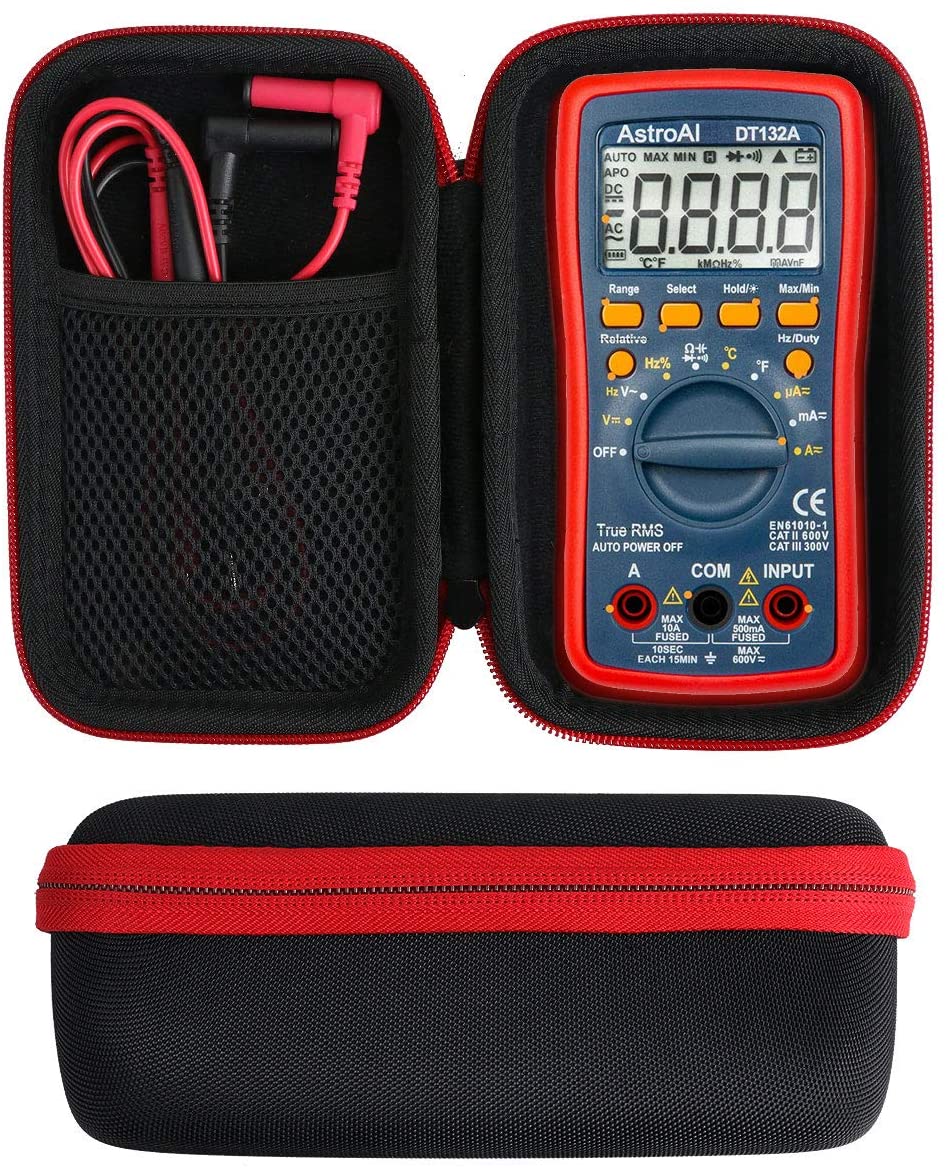Khanka Hard Case For AstroAI Digital Multimeter TRMS 4000 Counts Volt Meter Manual and Auto Ranging Measures Voltage Tester. (Case only.Red zipper)