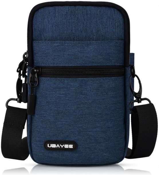 UBAYEE Travel Phone Passport Pouch Bag (Fits 6.7 Inch), Small Crossbody Shoulder Bag for Men and Women with RFID Blocking Pocket - Navy Blue