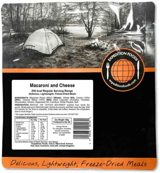 Expedition Foods Macaroni and Cheese (450kcal) - Freeze Dried Meal, 004-0263