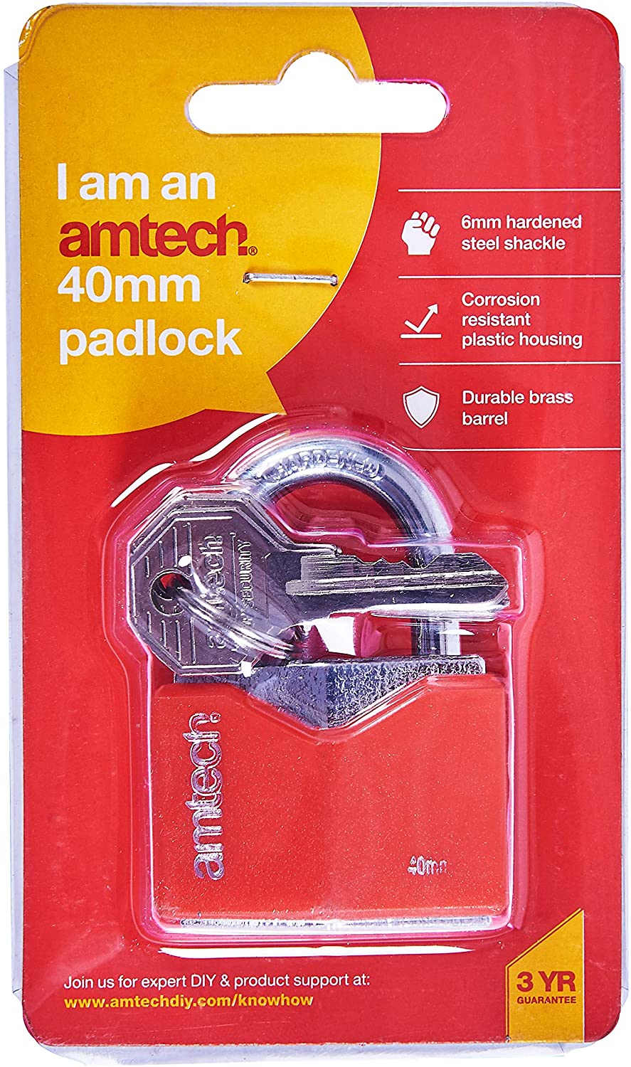 Amtech T0704 40mm Rhombic Chrome Plated Iron Padlock, Red - Image 3
