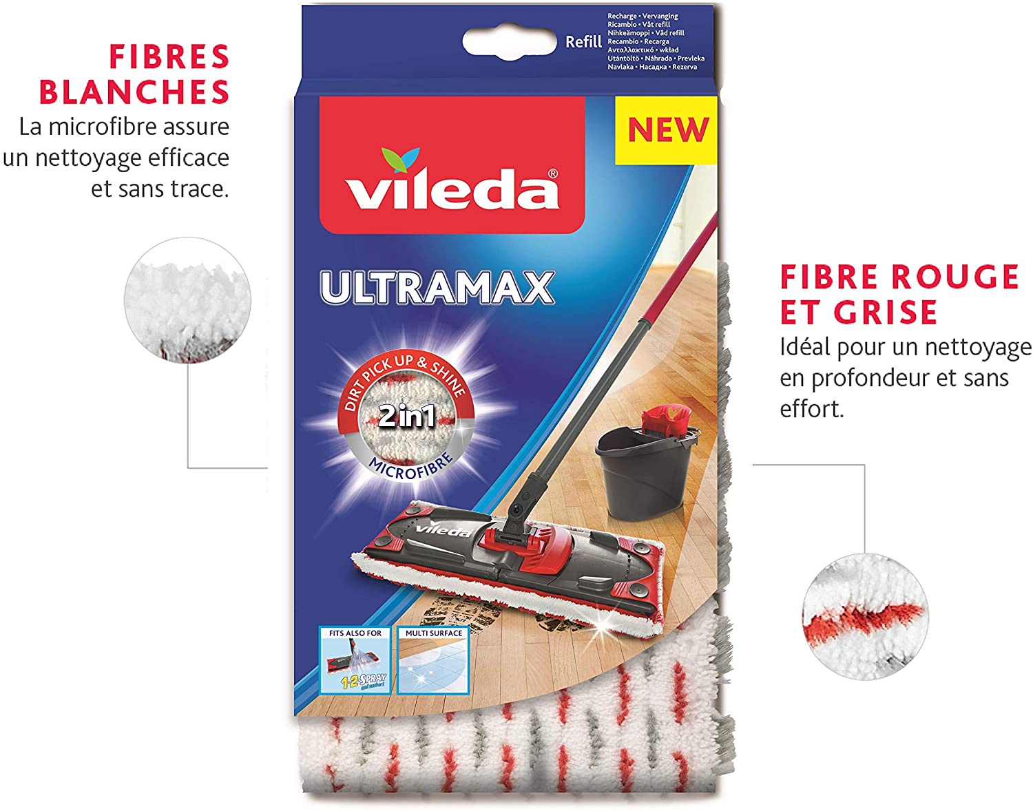 Vileda Ultramax Refill Pad, White / Red - Image 2