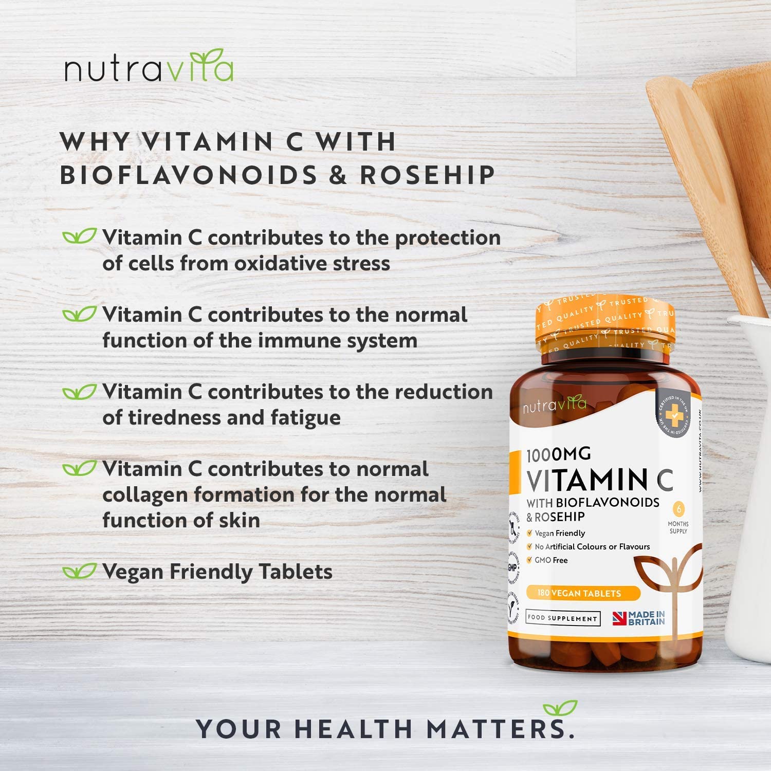 Nutravita Vitamin C 1000mg, 180 Premium Vegan & Vegetarian Tablets, 6 Month Supply, High Strength Ascorbic Acid - Image 2