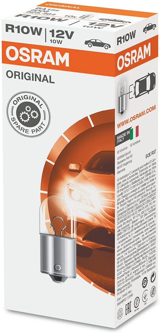 Osram 5008 Original Lamps with Metal Bases, 12 V, 10 W, Set of 10