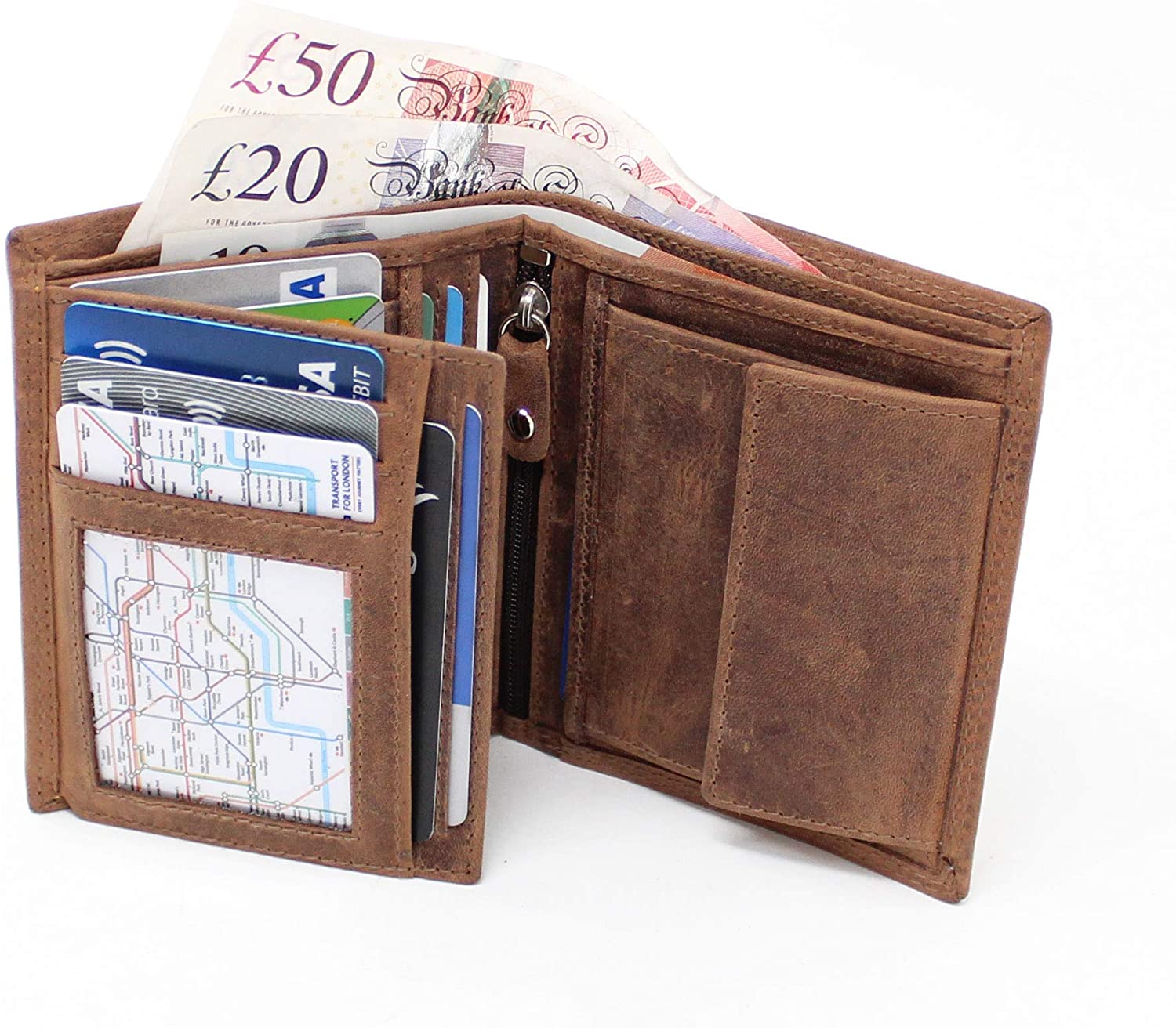 STARHIDE Wallets Mens RFID Blocking Real Distrssed Hunter Leather Gents Wallet with 2 ID Windows - Image 3