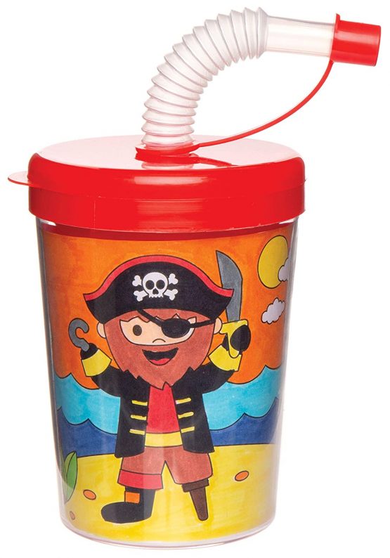 Baker Ross AW619 Pirate Bendy Straw Travel Cup, Colour in Projects for Arts and Crafts Activities for Kids (Pack of 3), Assorted, 3 Count (Pack of 1) - Image 4