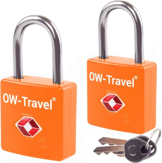 TSA Approved Luggage Locks Padlocks (2 Pack) OW-Travel Suitcase Locks with Keys. Heavy Duty Zinc Alloy Suitcase Padlocks with Key Lock for Luggage, Bag, Case, Backpack, Rucksack, Gym Locker (Orange)