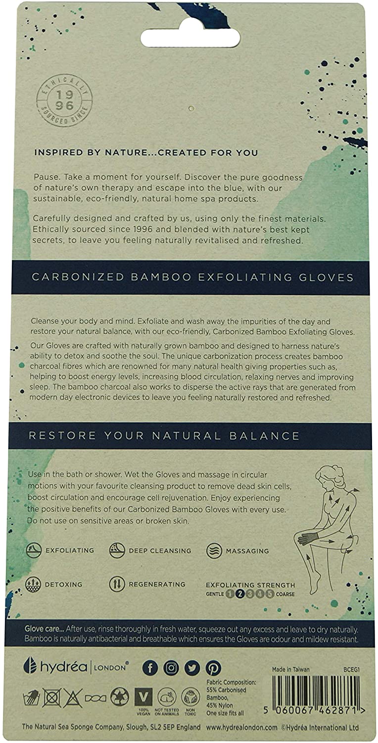 Hydrea London Exfoliating Gloves, Carbonised Bamboo Face Exfoliator & Body Scrubber for Men & Women - Image 2