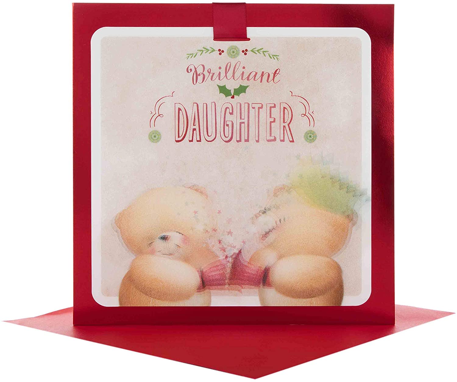 Hallmark 25499056 Large Forever Friends Daughter Christmas Card 'Lenticular', red|brown