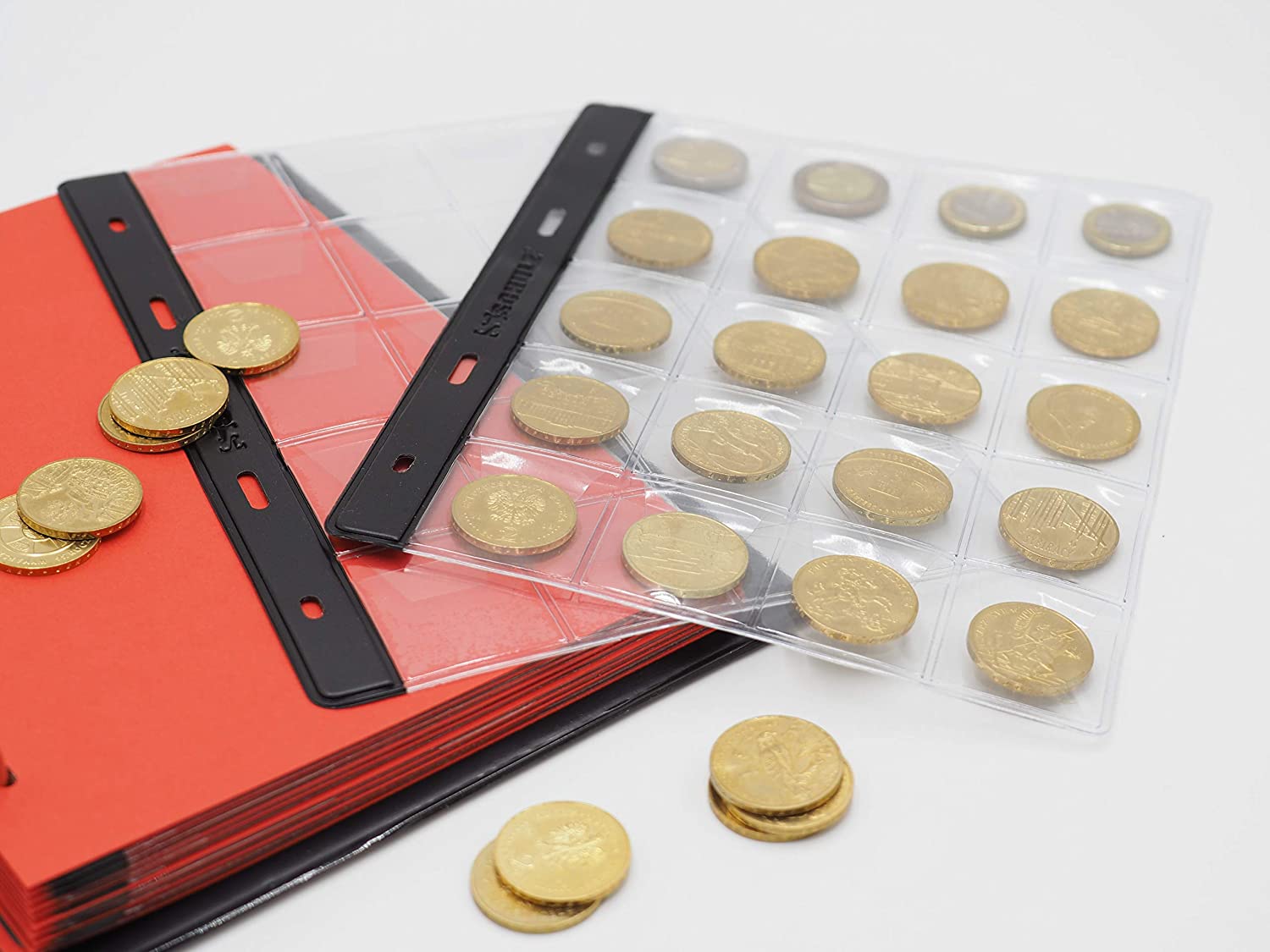 Schulz Coin Album for 200 Medium Sizes Coins 50p 50 Pence £1 £2 €1 €2-10 Pages and red dividers 200 Coins, Black - Image 4