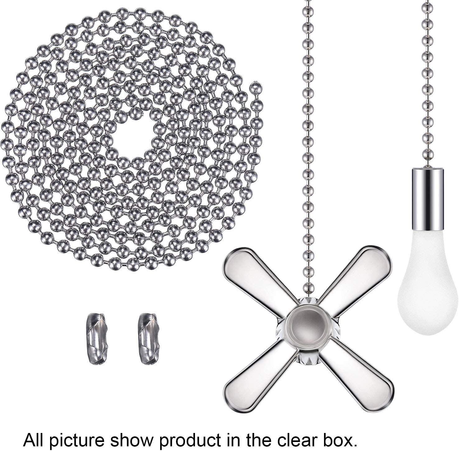 2 Pieces Metal Fan and Light Bulb Shaped Pull Chain Set with Connector, 1 Piece Length Extension