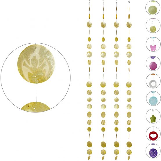 Relaxdays Capiz Garland Set of 4 for Door, Balcony or Window, Seashell Curtain, 180 cm Long, Flower, Lobster, Yellow
