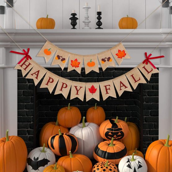 3 Pieces Happy Fall Thankful Burlap Banner Thanksgiving Fall Harvest Autumn Decorations Pumpkin Maple Leaf Acorn Banner for Thanksgiving Hanging Decoration - Image 2