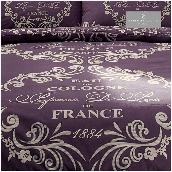 Gaveno Cavailia Luxurious SCRIPT PARIS Bed Set With Duvet Cover and Pillow Case, Polyester-Cotton, Purple , King - Image 3