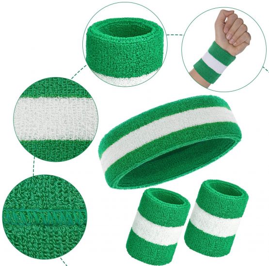 Bememo 6 Pieces Sweatbands Set, Includes 2 Pieces Sports Headband and 4 Pieces Wristbands Sweatbands Cotton Sweatband Set for Men and Women - Image 2
