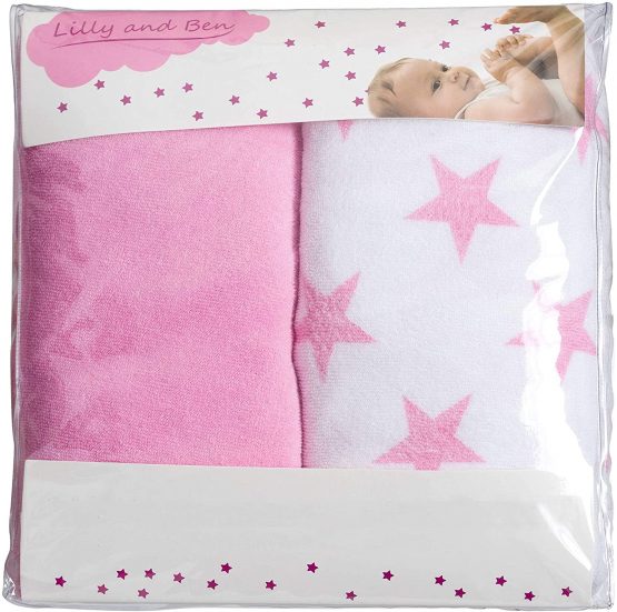 Lilly and Ben® Changing Mat Cover Terry Towelling - Baby Soft - Thick - Absorbant - for Wedge pad - Set of 2 - Pink