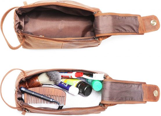 Leather Wash Bag for Men - Handcrafted Toiletry Bag for All Your Travel ToiletriesMediumBrown - Image 4