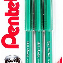 Pentel R50 Rollerball Pen, Green Barrel - Black Ink - 1 Blister Card of 3 Rollerballs, XR50/3-A