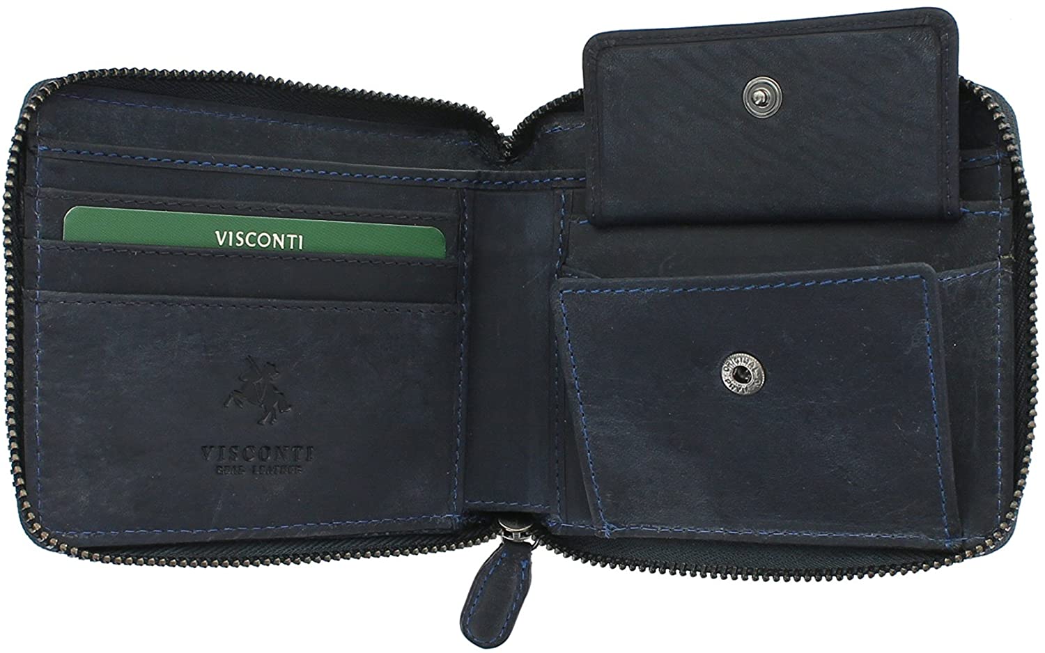 VISCONTI Hunter Zip Round Oiled Leather Bullet Wallet RFID Blocking 702 Oil Blue, standard size - Image 3