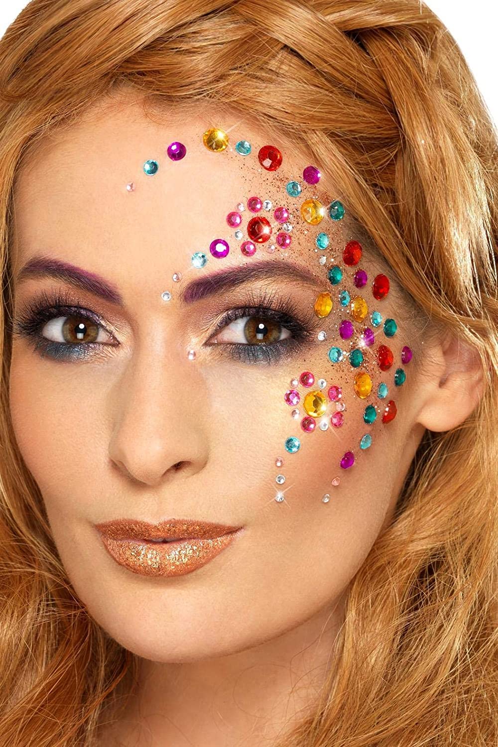 Smiffys Make-Up FX, Rainbow Jewel Face Gems, Multi Sheet of 100 Assorted, Self Adhesive, Cosmetics and Disguises Fancy Dress - Image 2