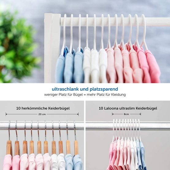 Laloona 22 Pack Children’s Hangers - Tubular, Ultra Thin Kids Coat Hangers for Baby & Toddler Clothes - White - Image 2