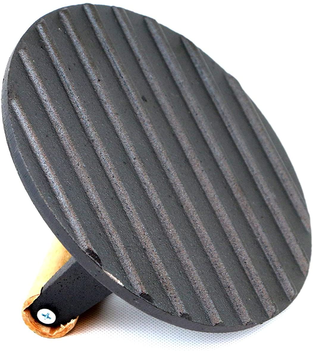 Cast Iron Grill/Bacon Press Round Shape 0.9 kg Weight D 18cm x H 7cm, Black - Image 4