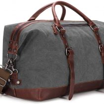 BAOSHA HB-14 Canvas PU Leather Travel Tote Duffel Bag Carry on Bag Weekender Overnight Bag (Gray)