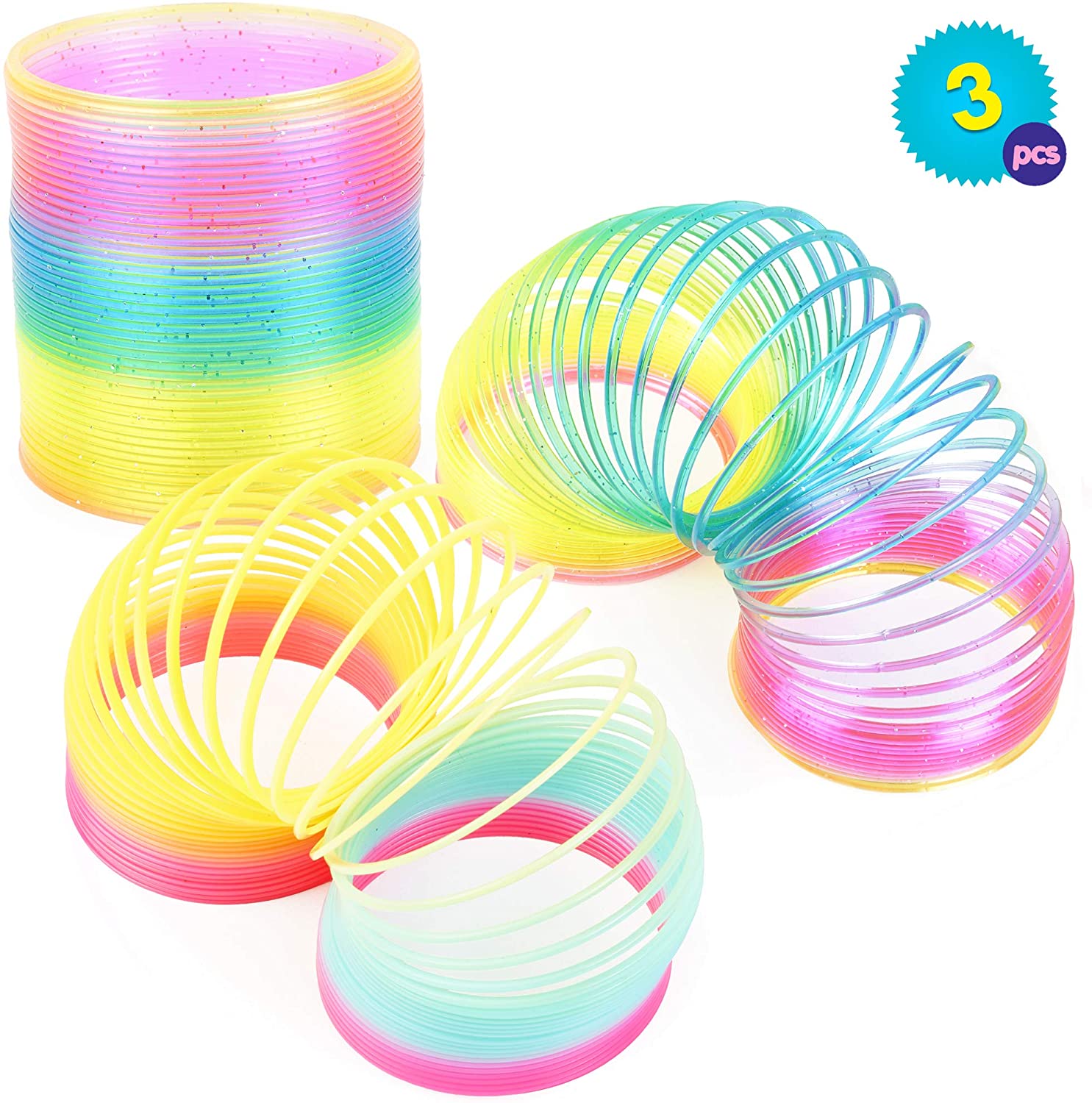 THE TWIDDLERS 3 Large Rainbow Spring Toys for Kids Fidget Slinky Toy & Party Bag Filler for Boys and Girls Great Slinkies for Party Favours or Gifts
