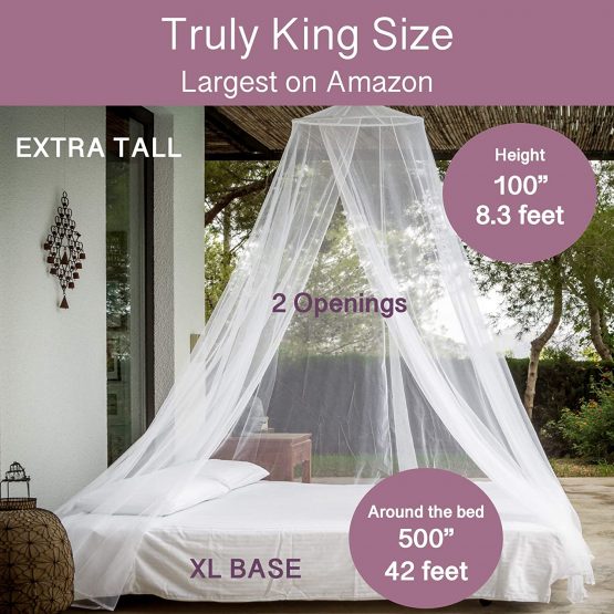 Luxury Mosquito Net Bed Canopy, Ultra Large: for Single To King Size, Quick Easy Installation, Finest Holes: Mesh 380, Curtain Netting, 2 Entries, Storage Bag, No Chemicals Added, 500 - Image 2