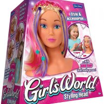 Girl's World Head with Pink Growing Hair | Comes with Hair Dressing Accessories | Traditional Girls Toys
