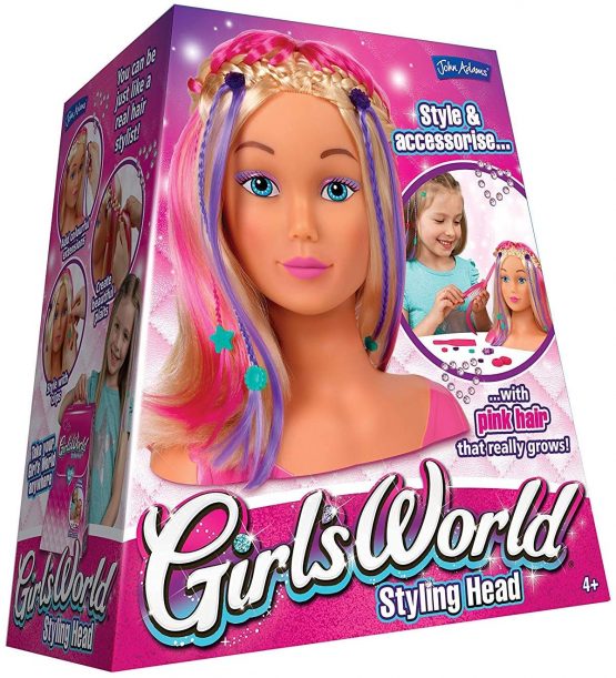 Girl's World Head with Pink Growing Hair | Comes with Hair Dressing Accessories | Traditional Girls Toys