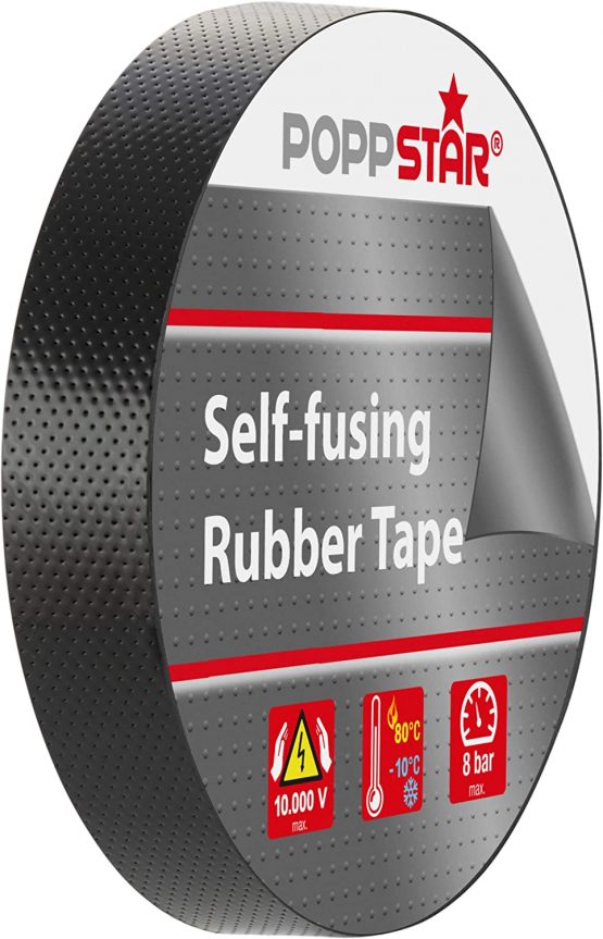 Poppstar 1x Self-fusing Universal Insulating Tape, Sealing Tape, LxWxH 5m x 50mm x 0.76mm, Black