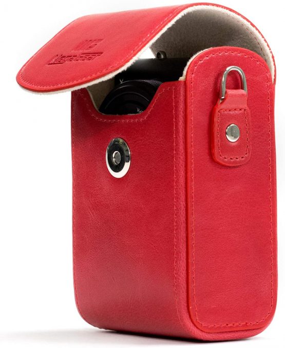 MegaGear MG1214 Panasonic Lumix DC-ZS70, DC-TZ90, DMC-LX10, DMC-ZS60, DMC-TZ80, DMC-ZS100, TZ100, TZ101 Leather Camera Case with Strap - Red - Image 3