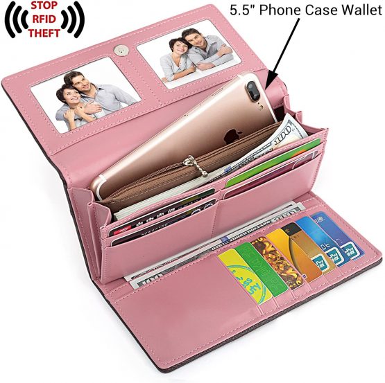 UTO RFID Purse for Women Butterfly Knot Ladies Card Wallet 11 Slots 2 ID Windows Pink - Image 2