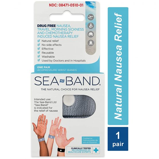 Sea-Band Adult Wristband Natural Nausea Relief, 1 Pair, Colors May Vary, Anti-Nausea Acupressure Wristband for Travel or Morning Sickness
