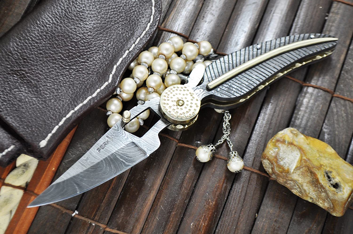 Perkin Handmade All Damascus Folding knife - Work of Art - Image 3