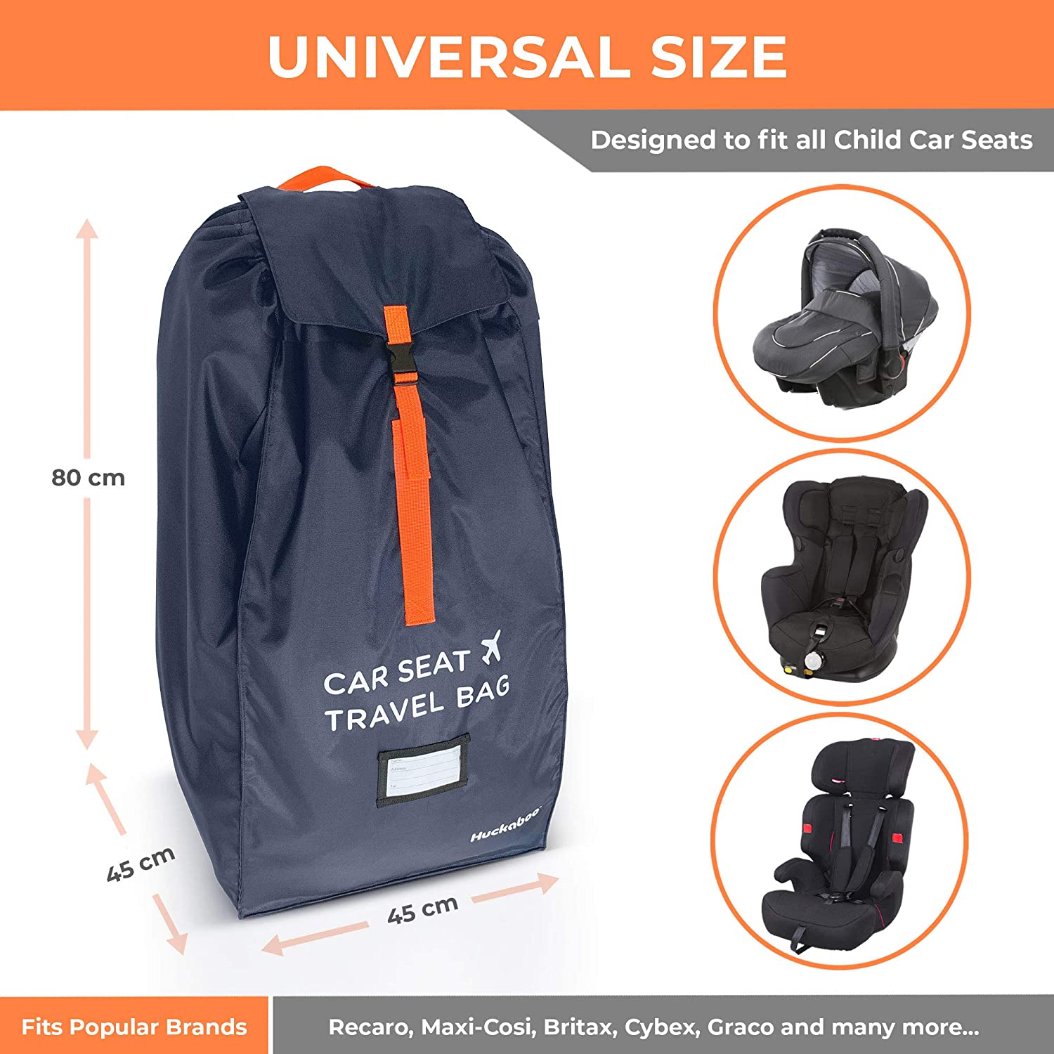 Huckaboo Car Seat Travel Bag - Strong Non Rip Nylon Car Seat Bag for Child Seats Navy, Navy Blue, 80x45x45 cm (Pack of 1) - Image 2