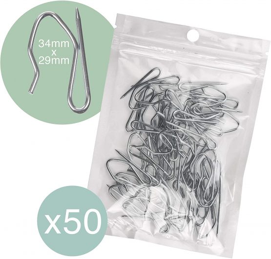 The Bead Shop Heavy Duty Zinc Metal Drapery Pin Hooks (50 Pack) for Pencil Pleat Curtains - Image 2