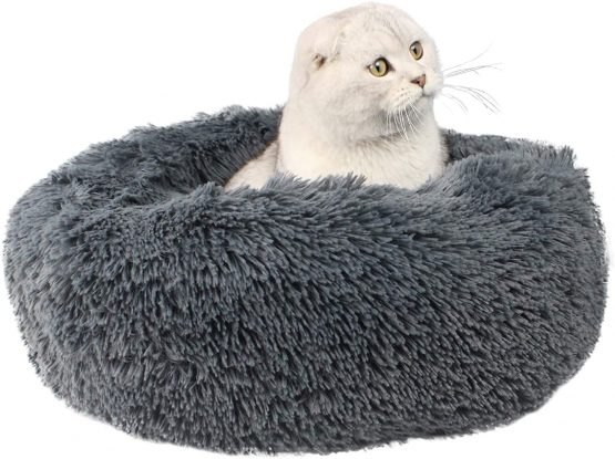 Calming Cat Bed Fluffy Plush Cat Bed Dog Bed Donut Cat Bed Cat Marshmallow Bed Round Pet Bed Cat Basket Bed Pet Nest Sofa Bed Pet Sleeping Bed Cushion Mat For Small Medium Dogs Puppy Bunny Washable - Image 2
