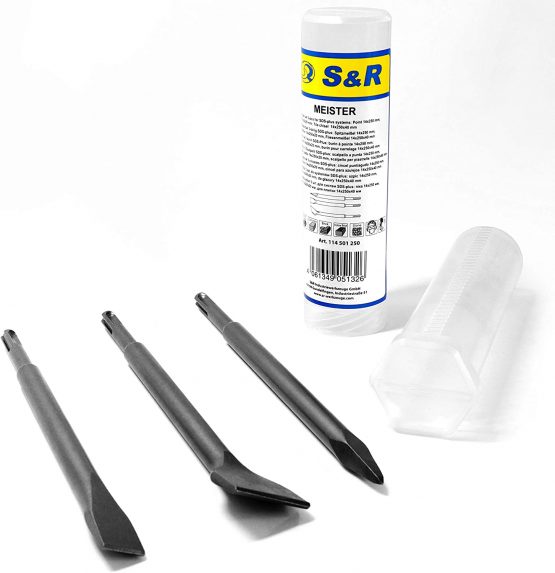 S&R SDS-Plus Chisel Set 3-pcs: Flat Chisel (250 x 20mm) Tile Chisel (14 x 250mm) Pointed Chisel (14 x 250) mm for Universal use - Image 2