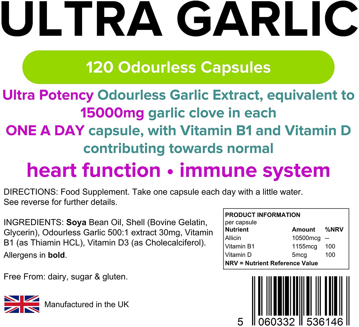 Lindens Ultra Garlic 15000mg Odourless Capsules 120 Pack, UK Made - Image 3
