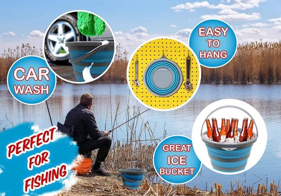 Bramble - Portable Space Saving Collapsible/Foldable 10 Litre Bucket - Blue - Image 4