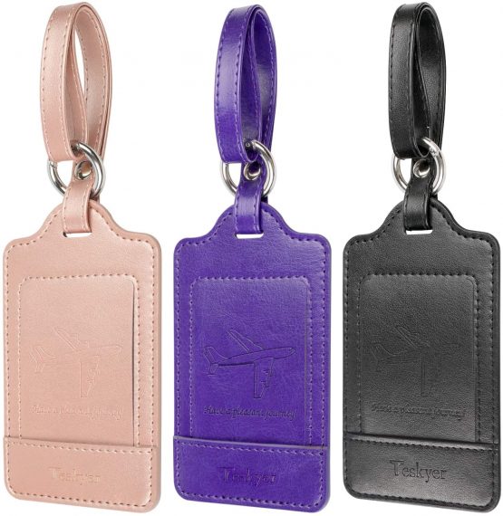 Teskyer Luggage Tags, Travel Bag Suitcase Name Tags, Premium PU Leahter Privacy Protection Travel Bag Labels Suitcase Tags