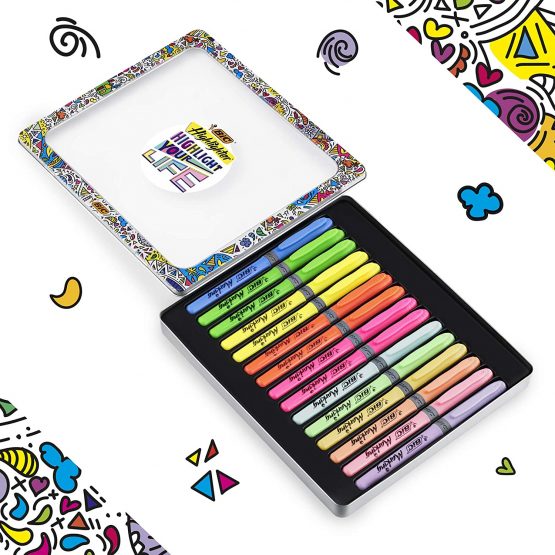 BIC Highlighter Collection Box, Assorted Intense and Pastel Colours, in Convenient Metal Gift Box, Pack of 15 - Image 3