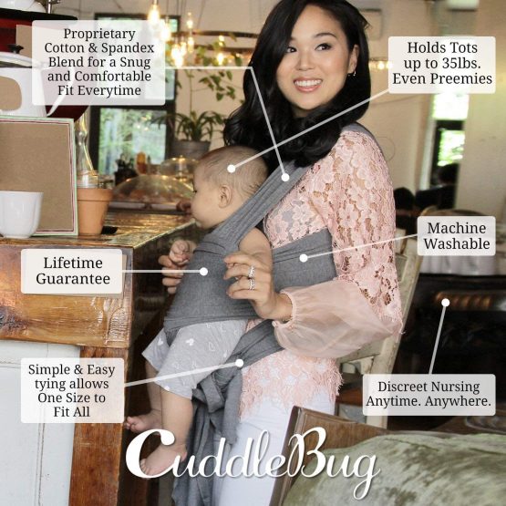 CuddleBug Baby Wrap Sling + Carrier - Newborns & Toddlers up to 36 lbs - Hands Free - Gentle, Stretch Fabric - Ideal for Baby Showers - One Size Fits All (Grey) - Image 2